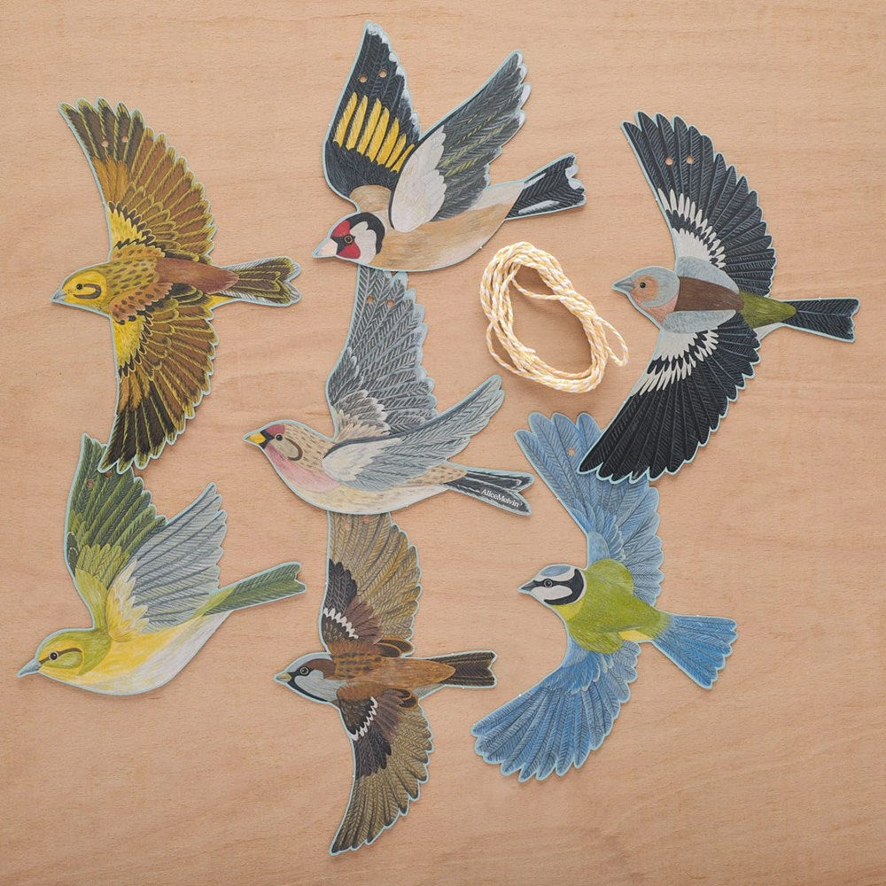 Art Angels Spring Bird Garland (1 pc) - product shown laid out on counter.