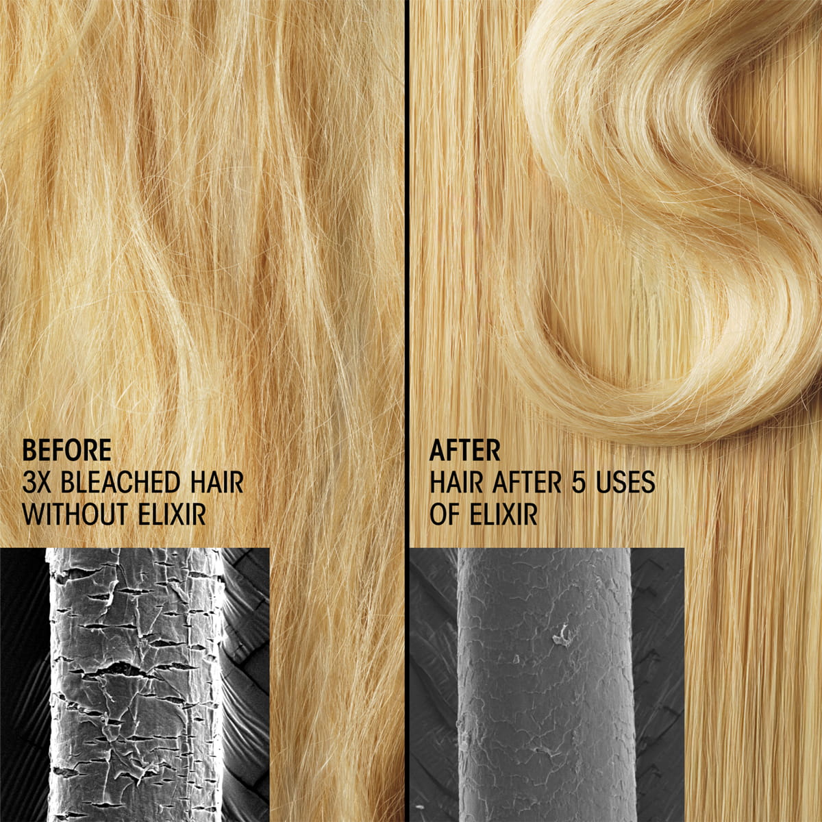 Oribe Hair Alchemy Bond Building Elixir (3.4 oz) - product before and after's shown.