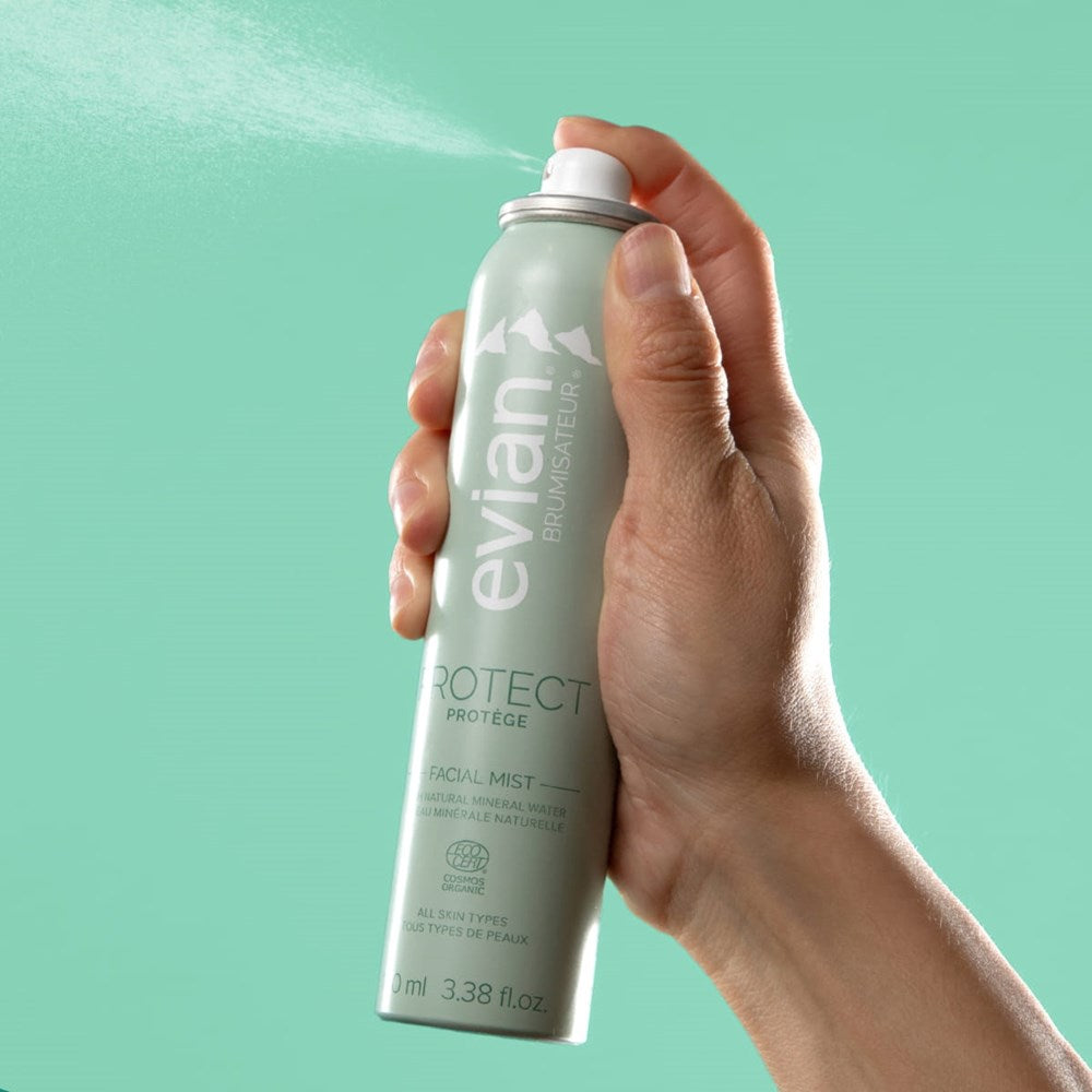 Evian Protect Facial Mist (100 ml) - product shown being sprayed.