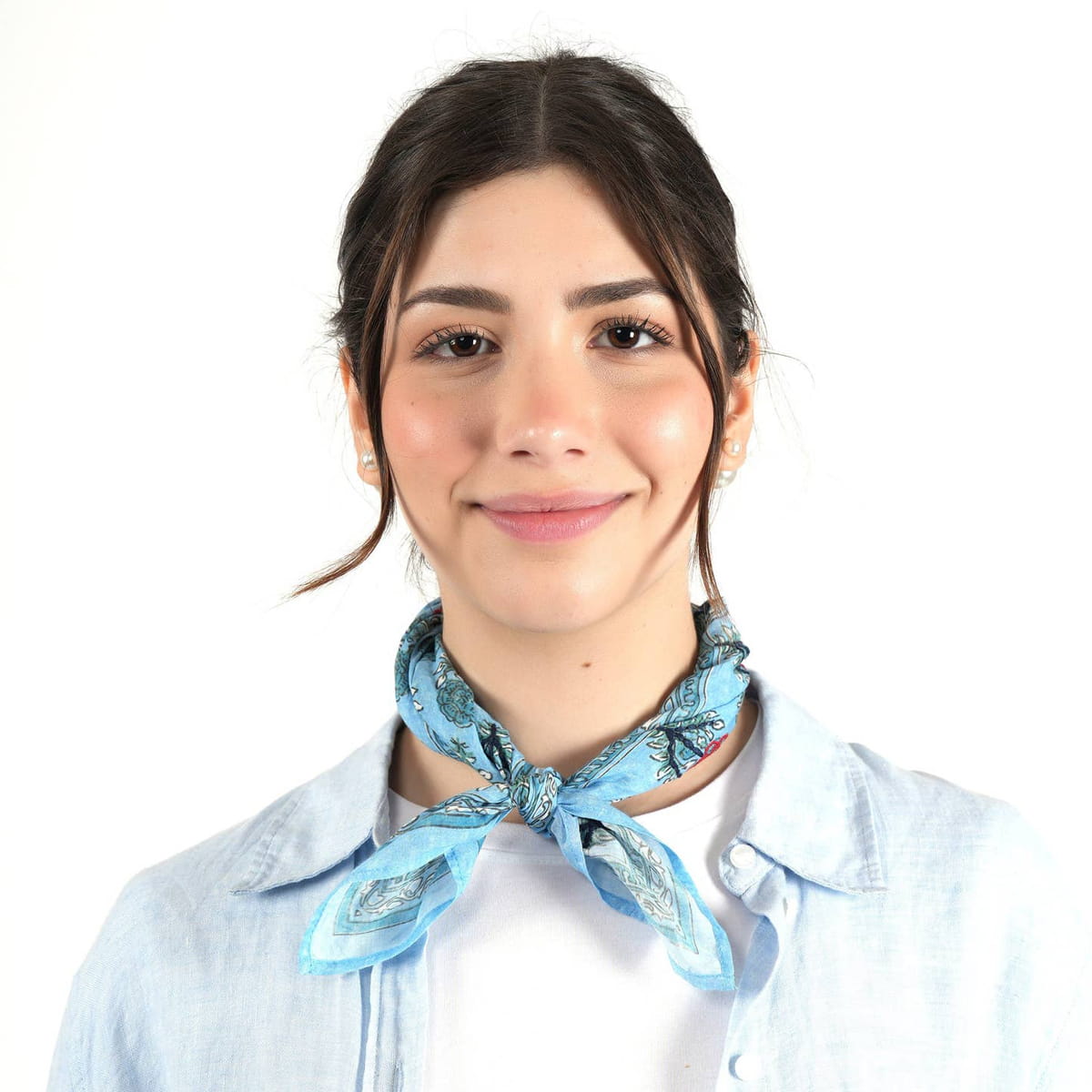 Vismaya Azure Rose Garden Bandana - Blue (1 pc) - product shown styled on model.