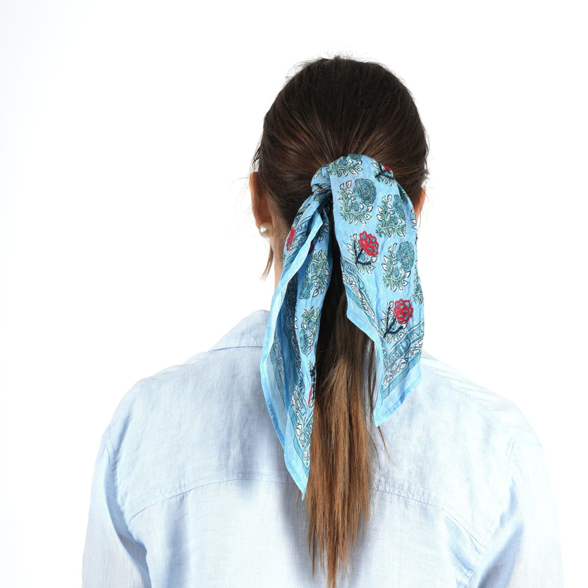 Vismaya Azure Rose Garden Bandana - Blue (1 pc) - product shown styled on model.