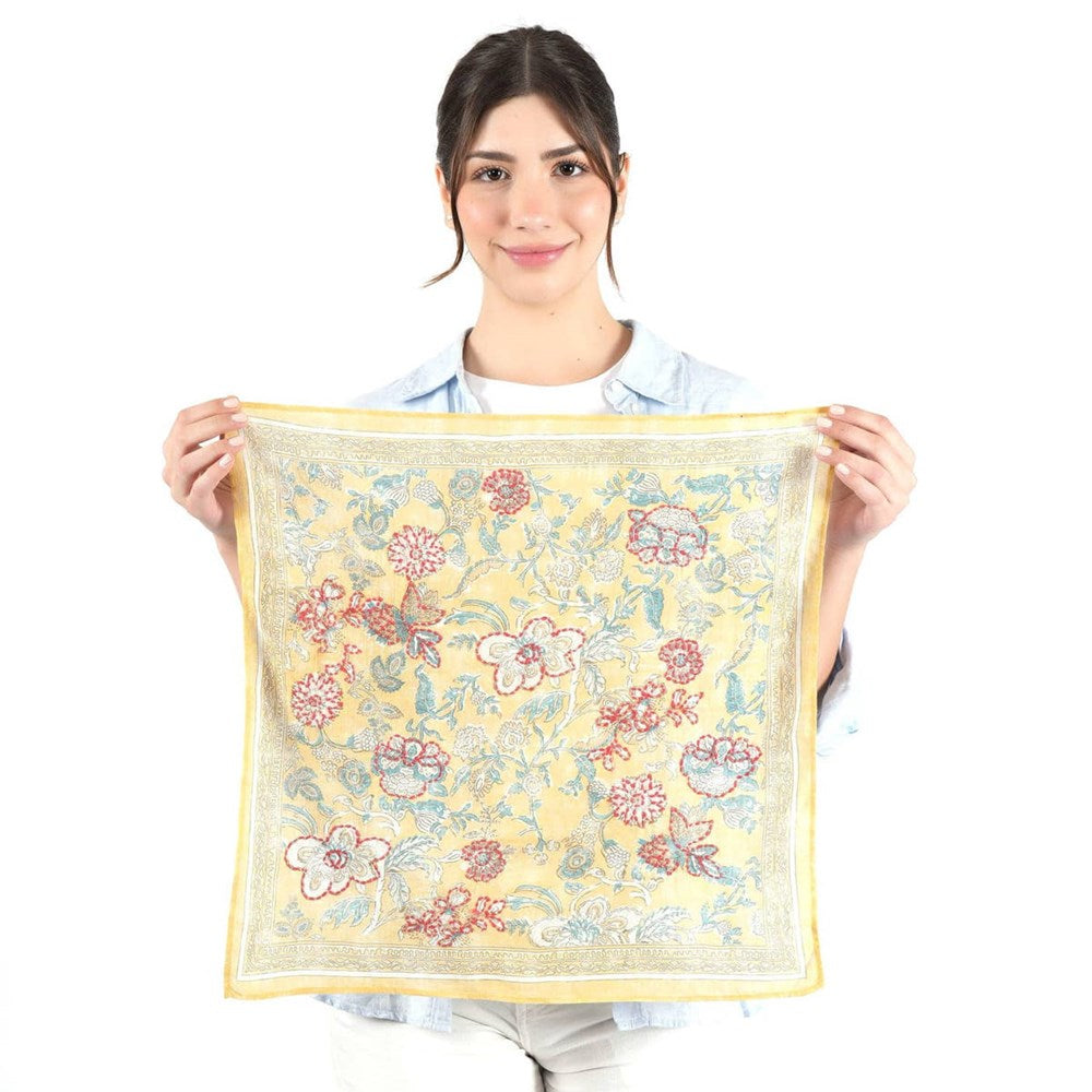 Vismaya Blossom Reverie Bandana - Mustard (1 pc) - product shown being held up by model.