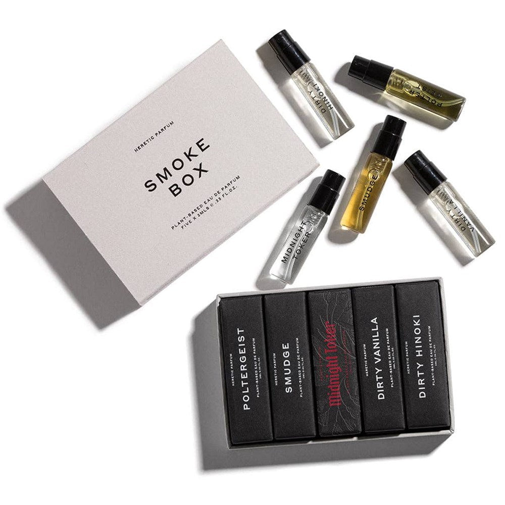 Heretic Parfum Smoke Box Eau de Parfum (5 x 2 ml) - product shown next to packaging.