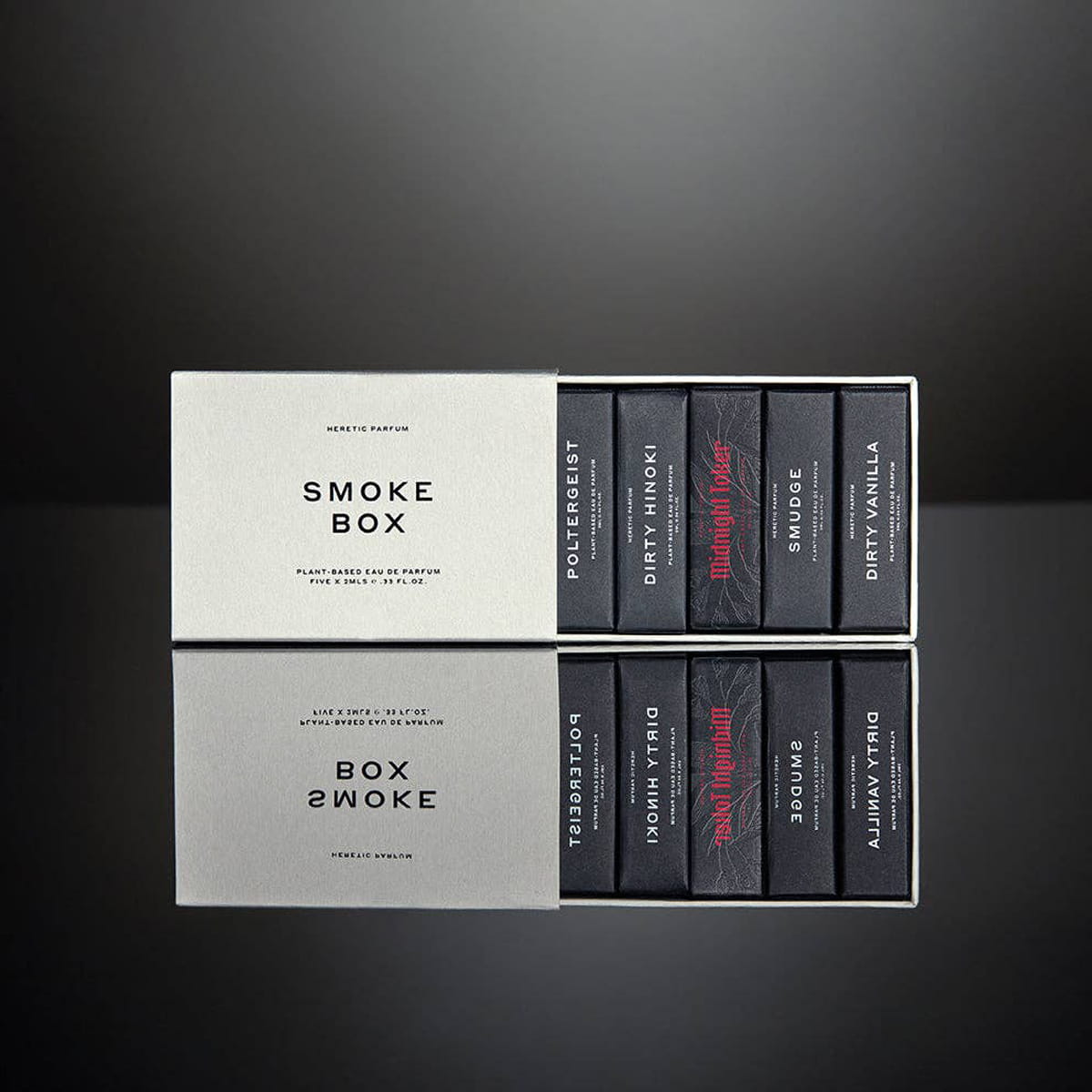 Heretic Parfum Smoke Box Eau de Parfum (5 x 2 ml) - product shown on black background.