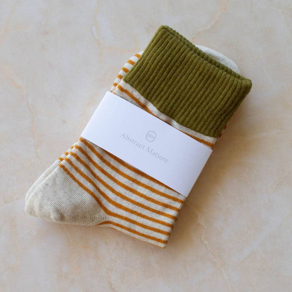 Tiepology Two Tone Striped Socks - Olive & Oatmeal (1 pair) - product shown in packaging.