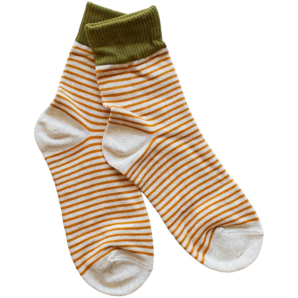 Tiepology Two Tone Striped Socks - Olive & Oatmeal (1 pair)