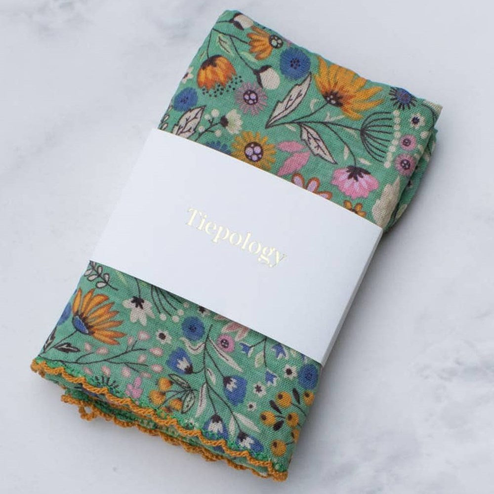 Tiepology Flower Fields Cotton Scarf - Green (1 pc) - product shown in packaging.