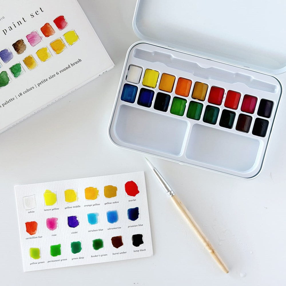 Emily Lex Studio Metal Tin Watercolor Paint Set (1 set) - product shown with swatches on white background.