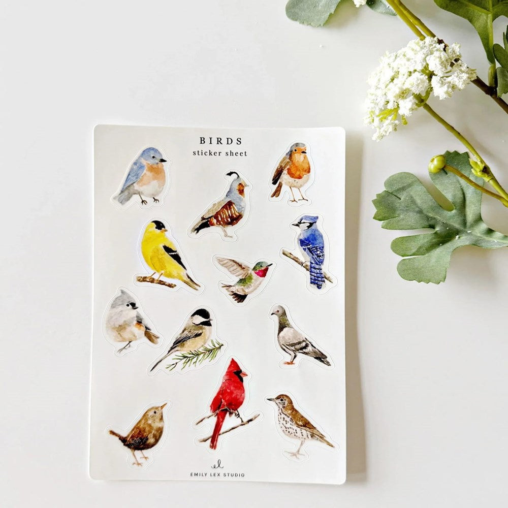 Emily Lex Studio Birds Sticker Sheets (2 sheets) - product shown on white background.