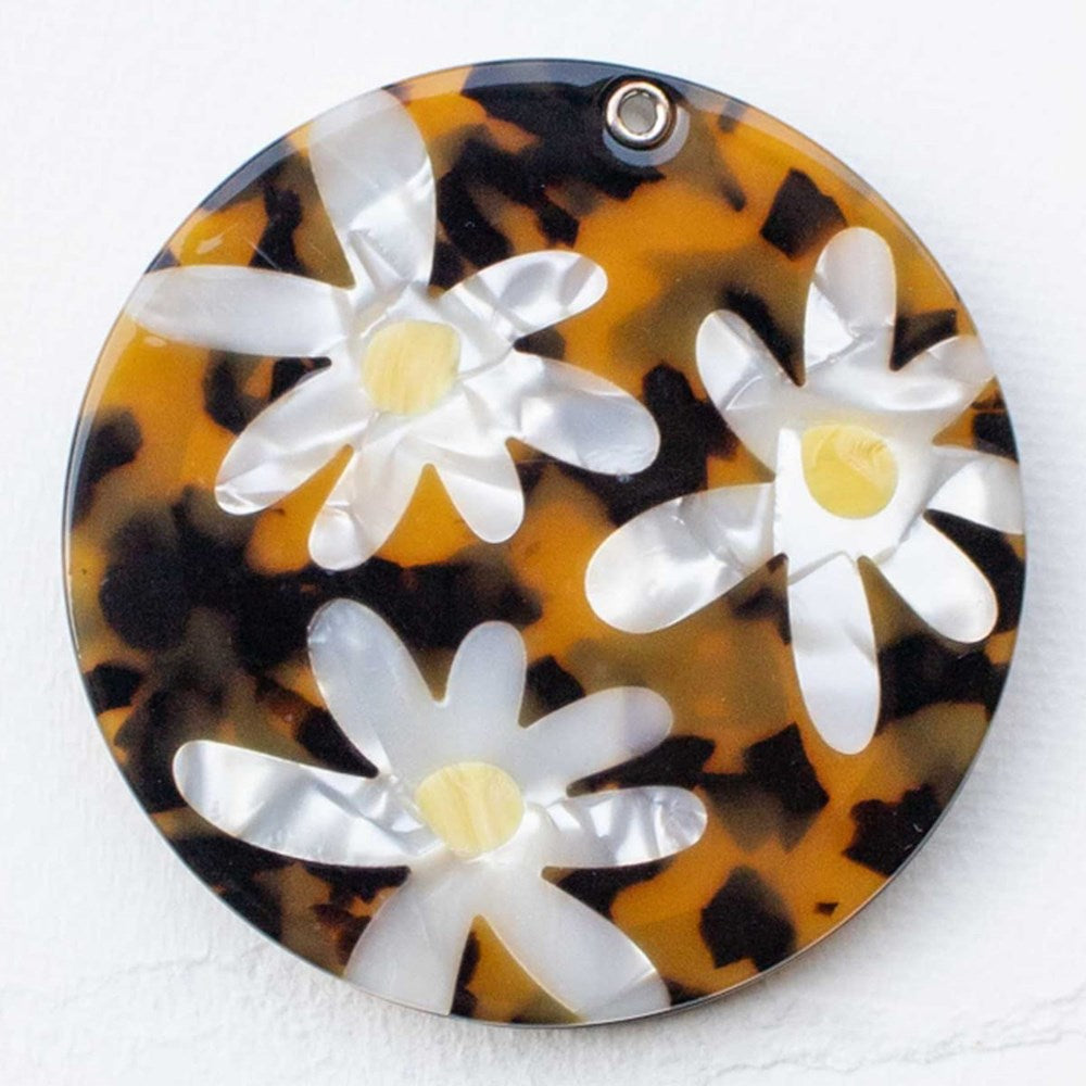 Tiepology Eco Acetate Daisy Compact Mirror - Amber Mix (1 pc) - product shown up close.