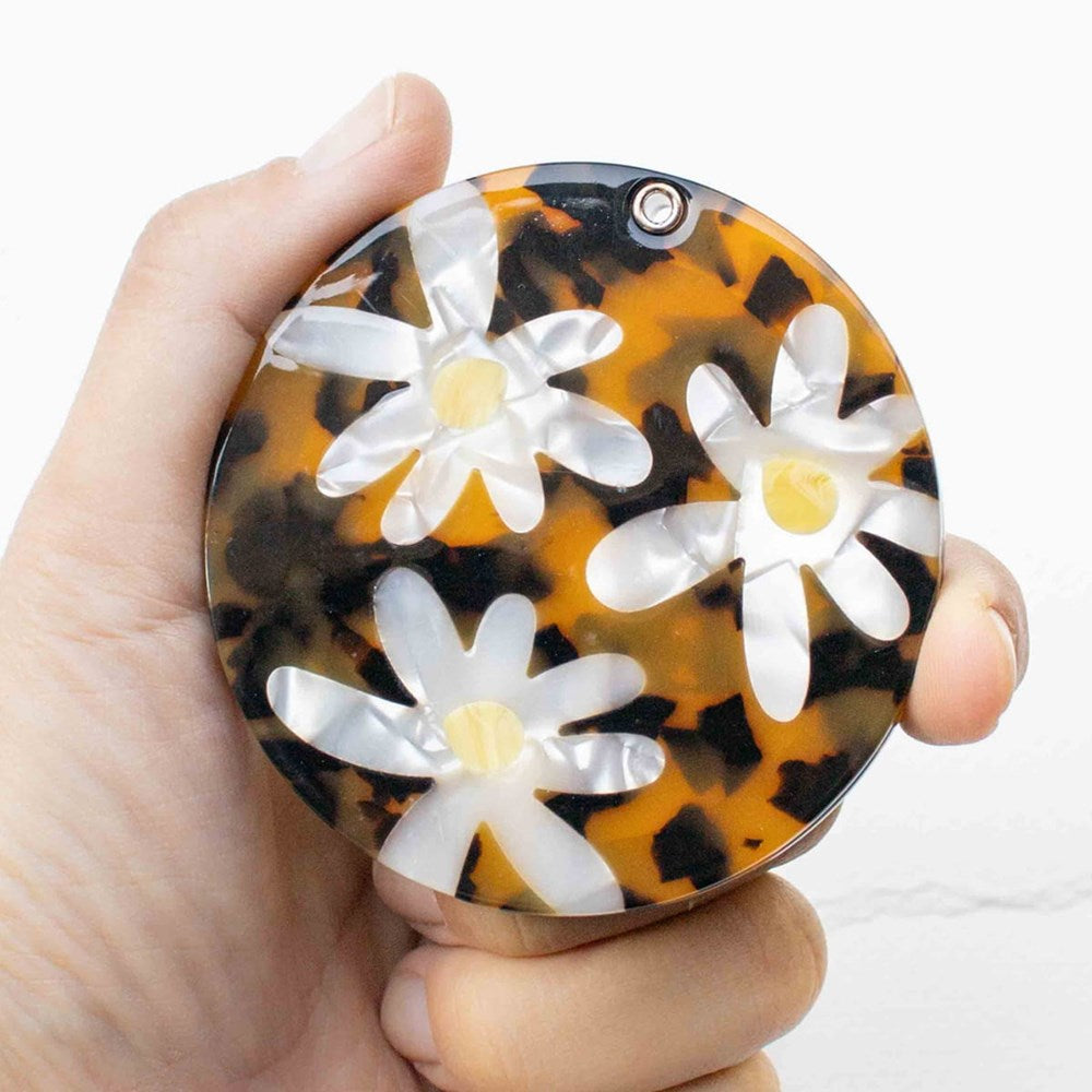 Tiepology Eco Acetate Daisy Compact Mirror - Amber Mix (1 pc) - product shown up close.