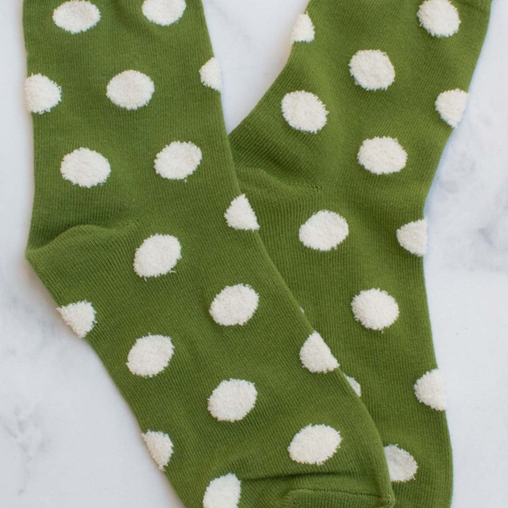 Tiepology Polka Dots Puff Casual Socks - Olive (1 pair) - product shown up close.