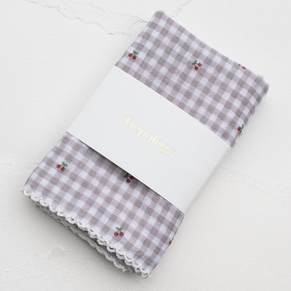 Tiepology Cottage Mini Checker with Cherry Cotton Scarf - Khaki/Cherry (1 pc) - product shown in packaging.