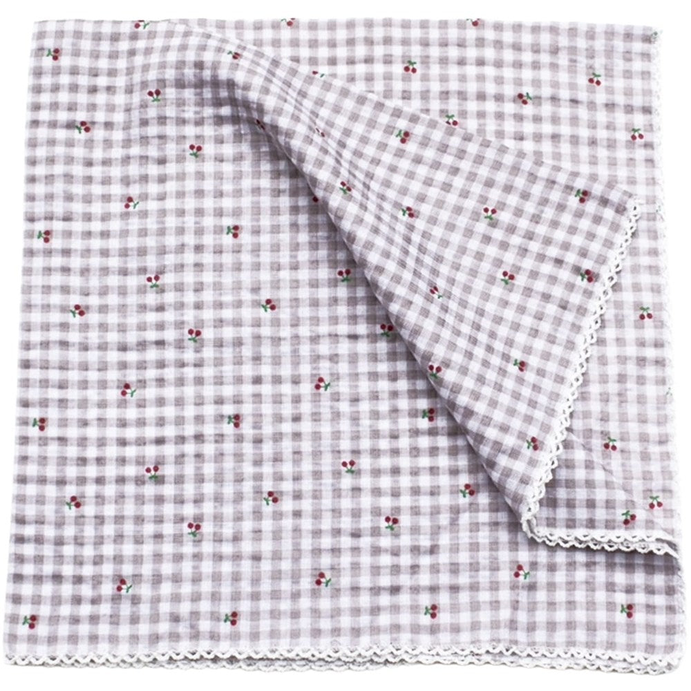 Tiepology Cottage Mini Checker with Cherry Cotton Scarf - Khaki/Cherry (1 pc)