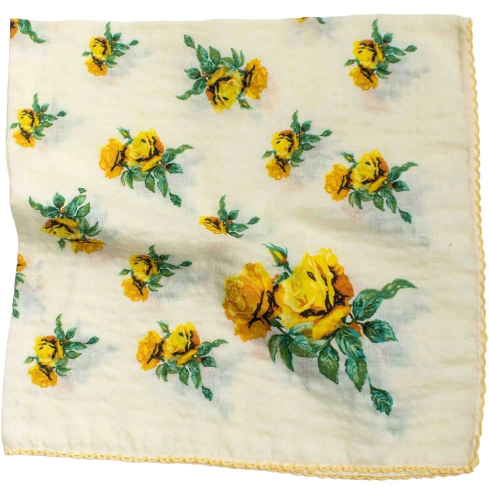 Tiepology Vintage Rose Print Cotton Rayon Scarf - Yellow (1 pc)