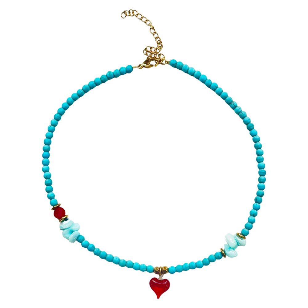 Goupi Turquoise Bead Necklace - Small Heart (1 pc)
