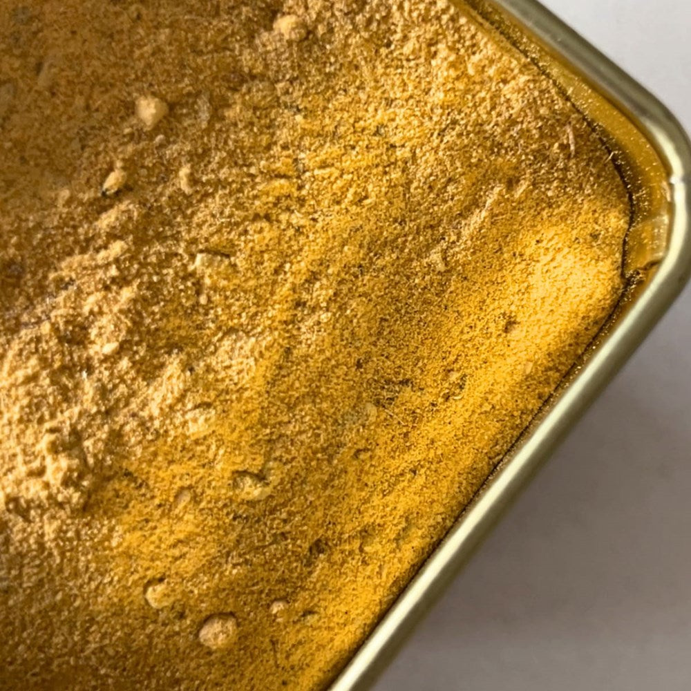 Chand & Radha Mango Ayurvedic Functional Latte Blend (210 g) - product shown in tin up close.