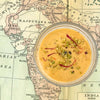 Top view of Chand & Radha Mango Ayurvedic Functional Latte Blend (210 g), set against a vintage map of India and surrounding regions.