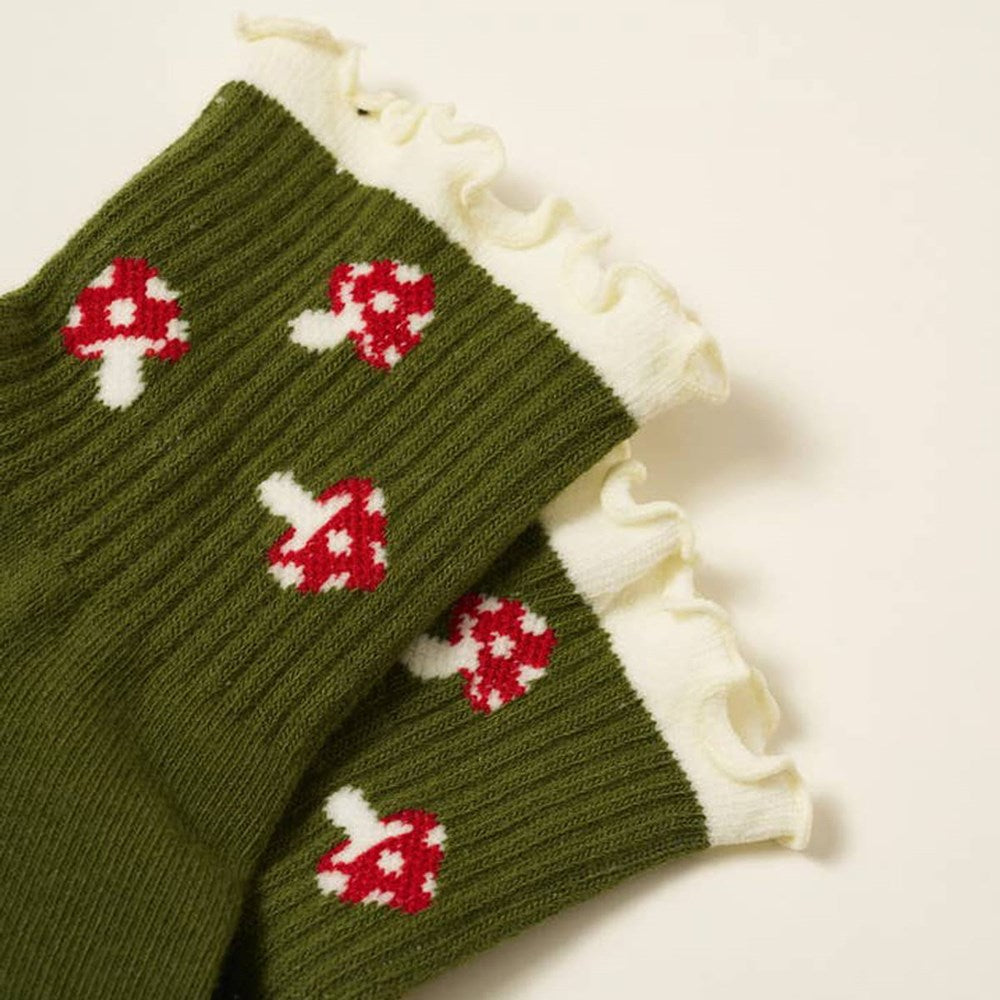 Close up of top of Effortless Club Mushroom Ruffle Grip Socks (1 pair)