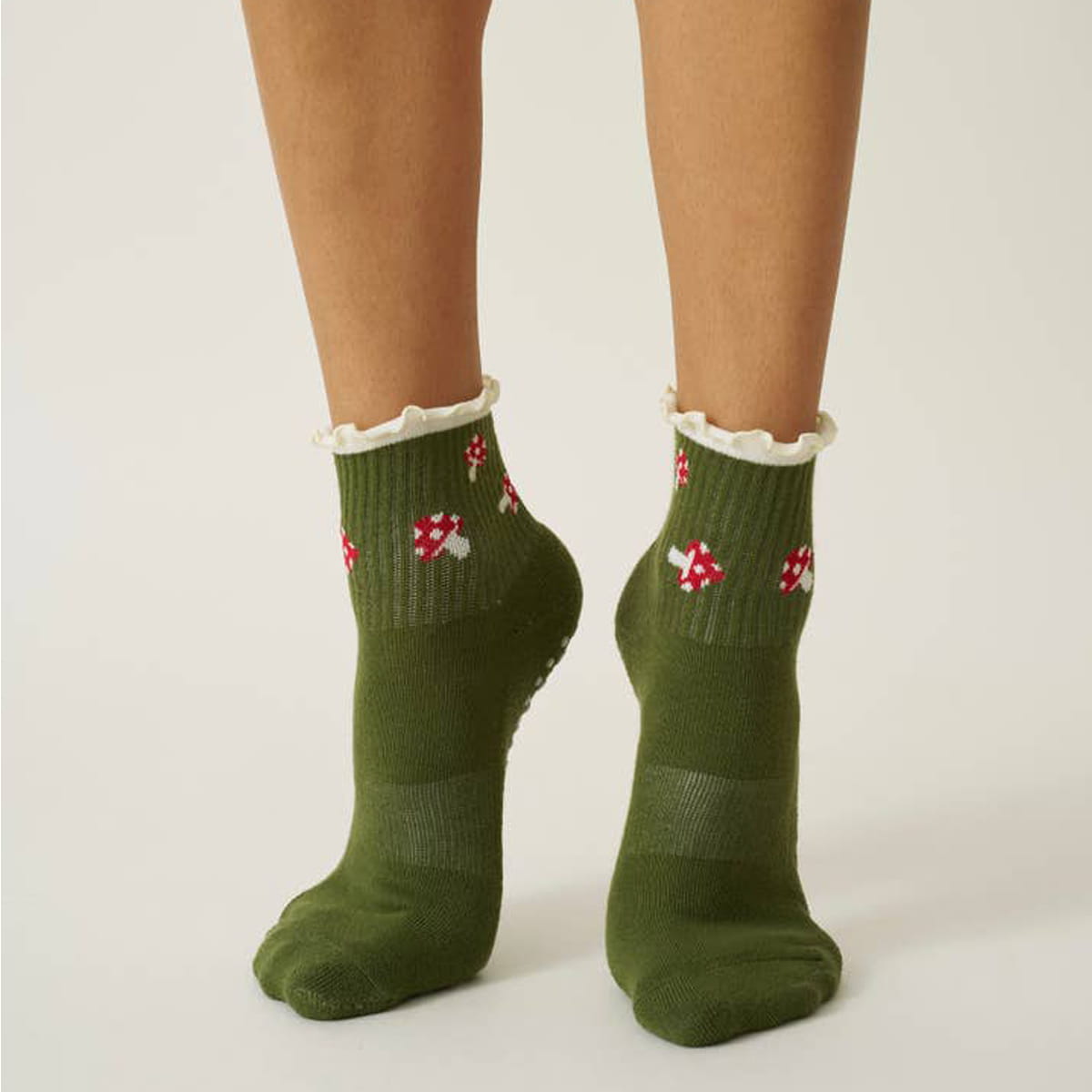 Model wearing Effortless Club Mushroom Ruffle Grip Socks (1 pair)