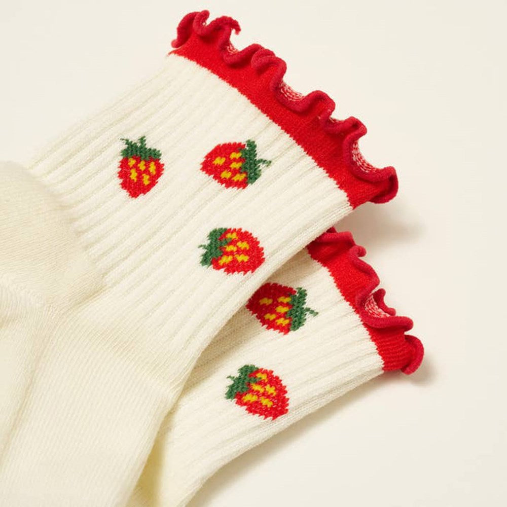 Close up of top of Effortless Club Strawberry Ruffle Grip Socks (1 pair)