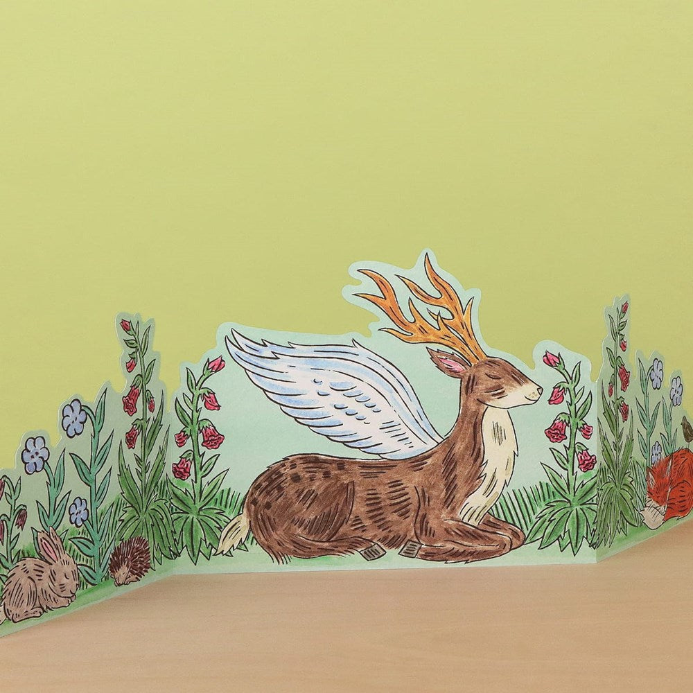 Close up of Art Angels Three Fold Enchanted Peryton Die Cut Card (1 pc)