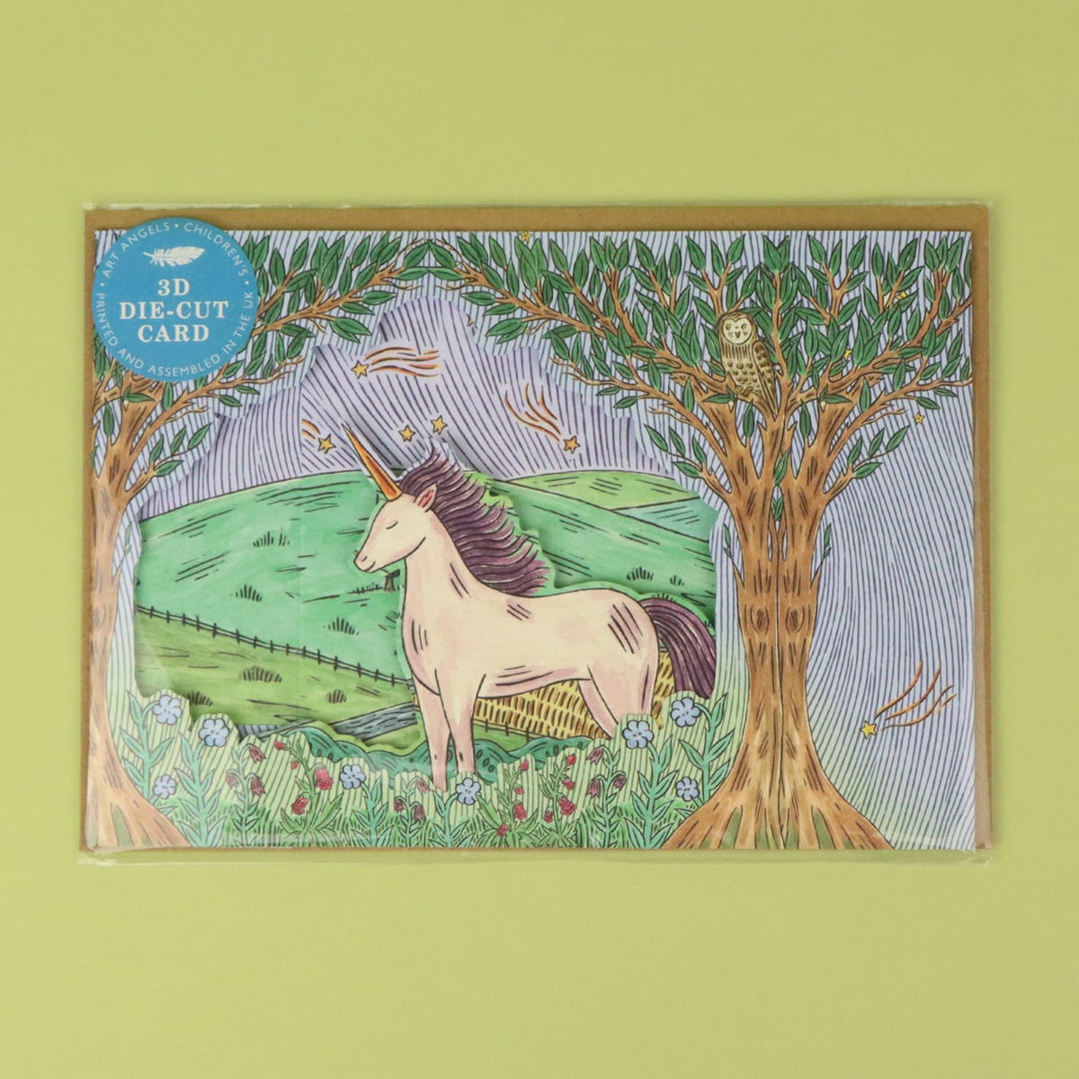 Art Angels Twilight Unicorn Die Cut Card (1 pc) shown flat with envelope