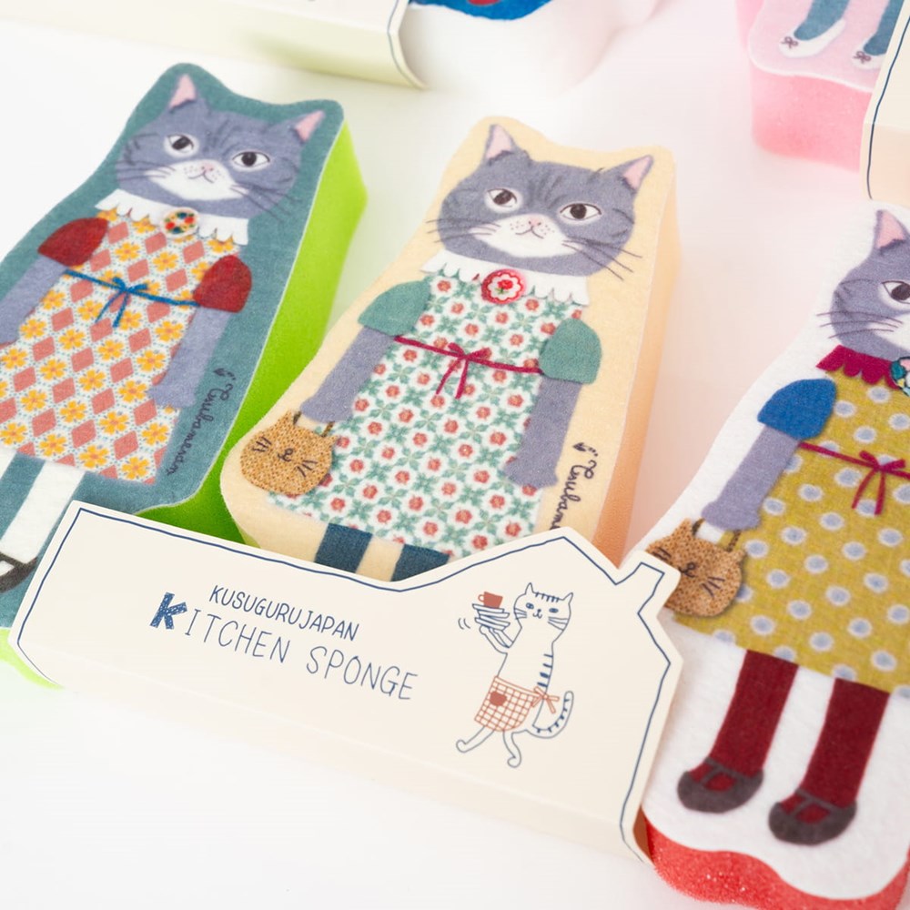 Close up of Kusuguru Decorative Kitchen Sponges - Set C (3 pcs)