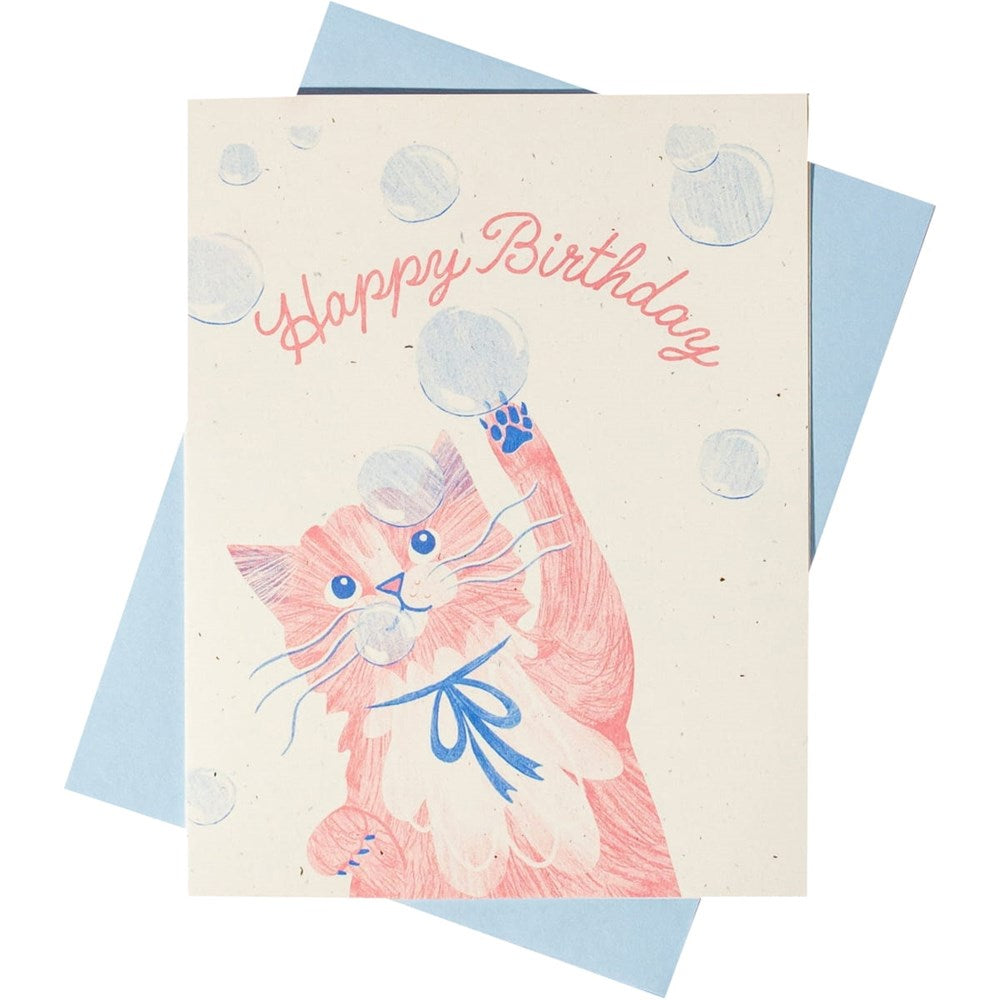 Bromstad Printing Co. Bubbles Birthday Cat Risograph Greeting Card (1 pc)