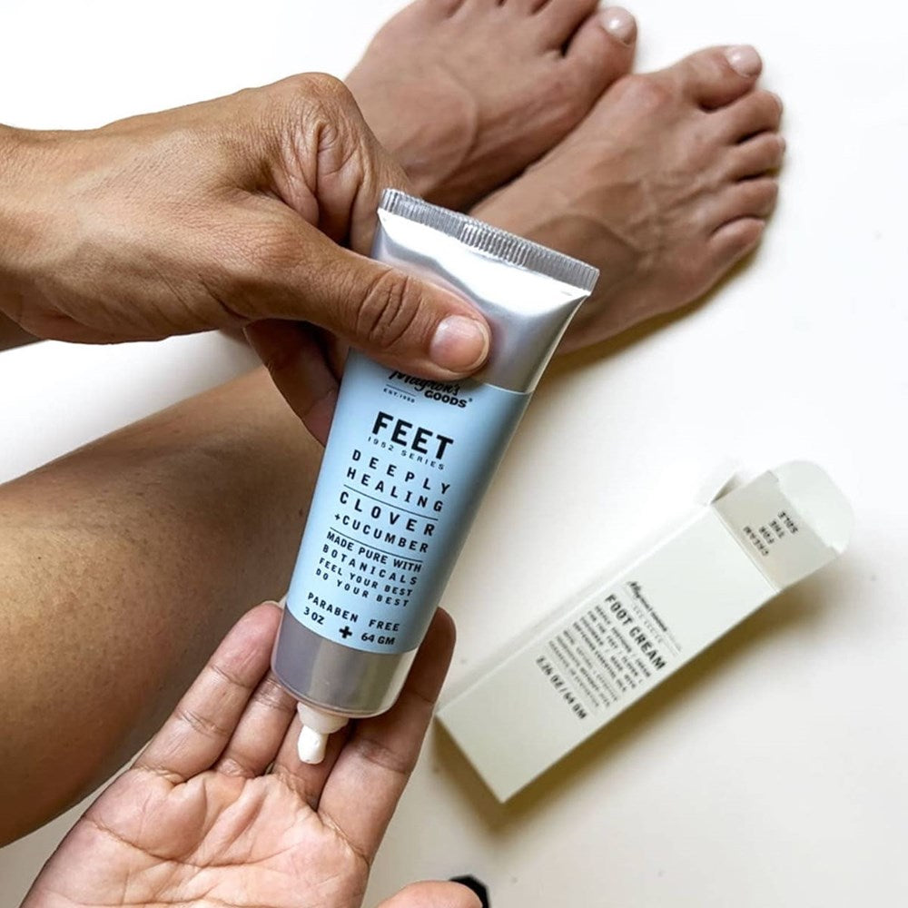Mayron’s Goods Feet Soothing Foot Cream (64 g) - product shown being applied to feet.