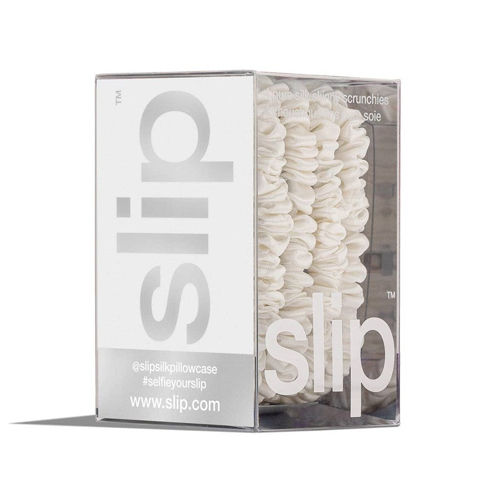 Slip Pure Silk Skinny Scrunchies - White (4 pcs) - product shown in packaging. 
