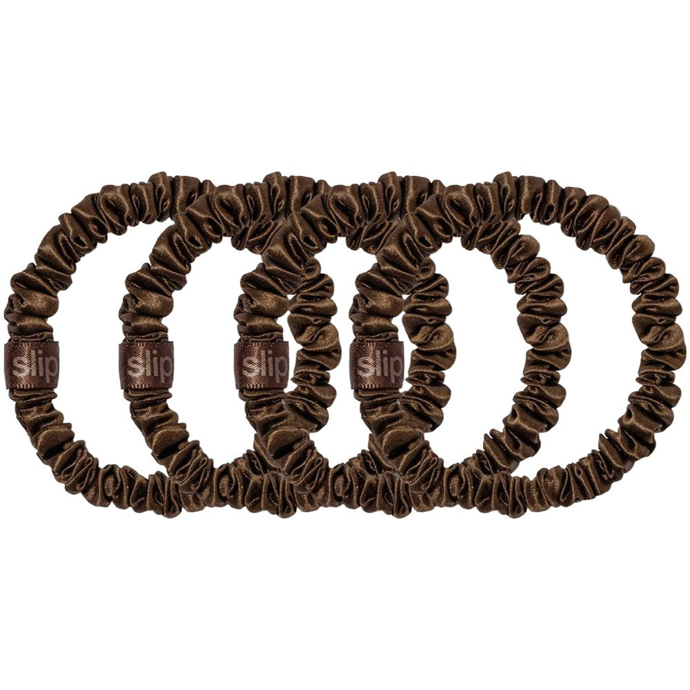 Slip Pure Silk Skinny Scrunchies - Dark Brown (4 pcs)
