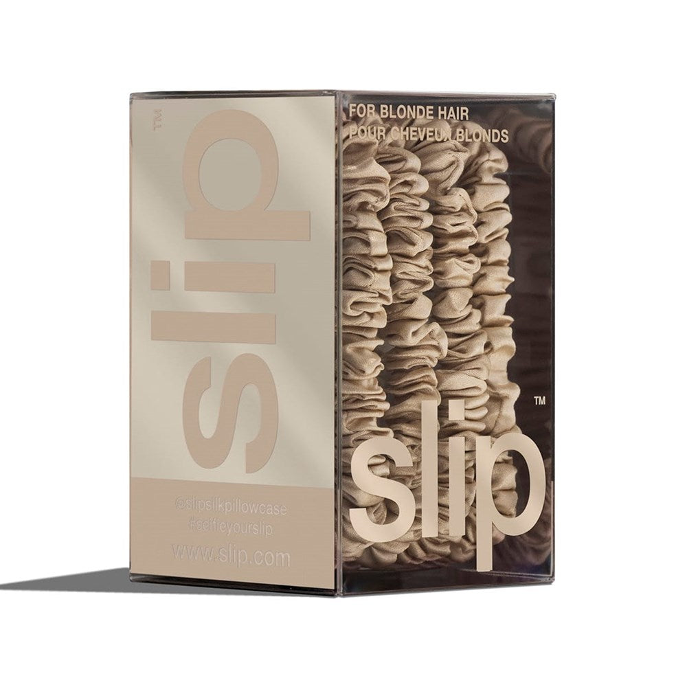 Slip Pure Silk Skinny Scrunchies - Blonde (4 pcs) - product shown in packaging. 