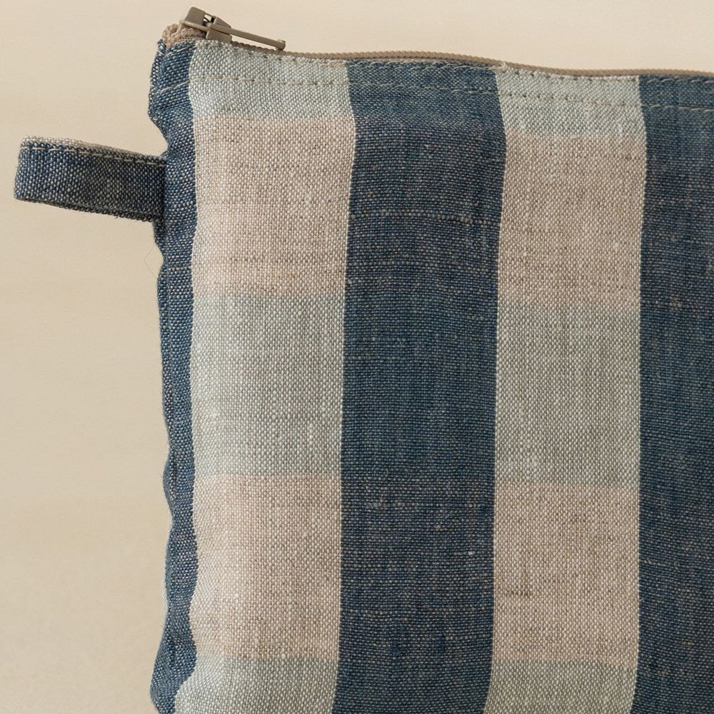 Live Linen Linen Small Pouch – Blue Clara (1 pc) - product shown up close.