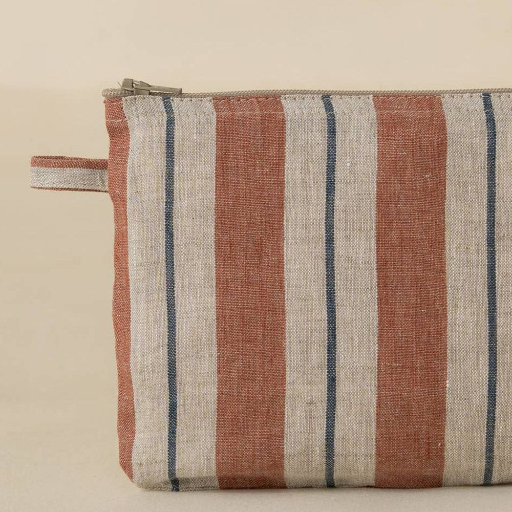 Live Linen Linen Small Pouch – Terracotta Segue (1 pc) - product shown up close.