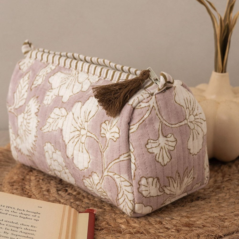 Live Linen Linen Quilted Pouch – Athena Pink (1 pc) - product shown on rope table setting.