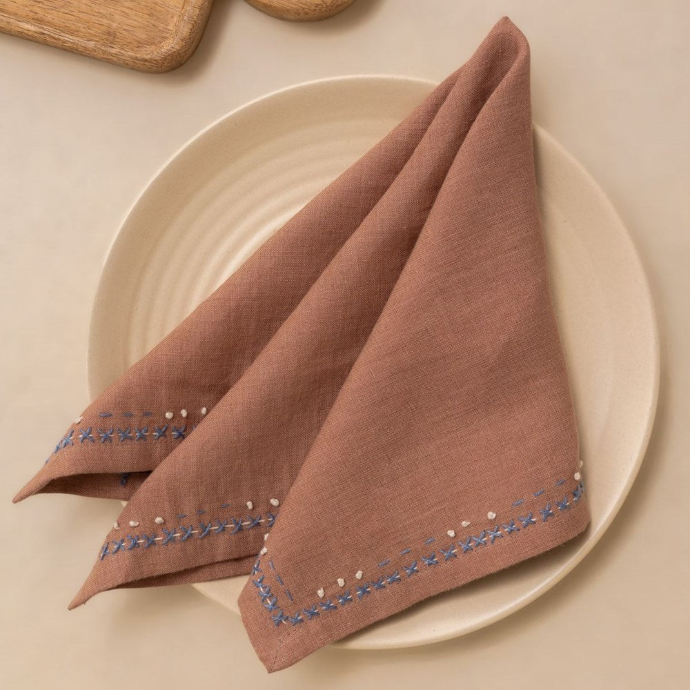 Live Linen Linen Boho Napkin Set - Mauve Dust (2 pcs) - product shown on plate.