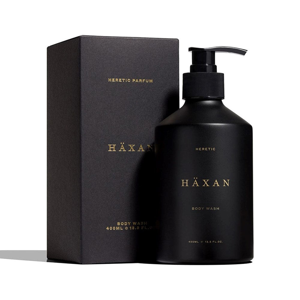 Heretic Parfum Haxan Body Wash (400 ml) - product shown next to packaging. 