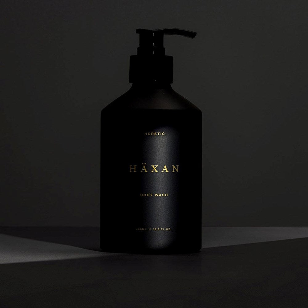 Heretic Parfum Haxan Body Wash (400 ml) - product shown on black background. 
