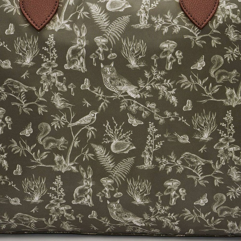 Fable England Edith Orla Scene Print Tote Bag - Khaki (1 pc) - product shown up close. 