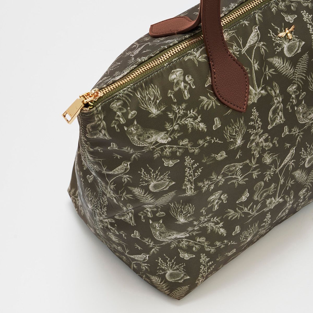 Fable England Edith Orla Scene Print Tote Bag - Khaki (1 pc) - product shown closed.
