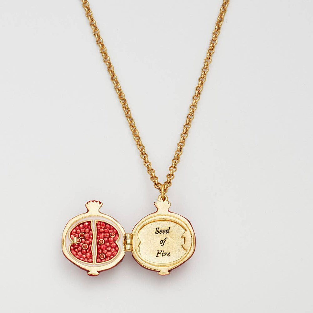 Fable England Pomegranate Locket Necklace (1 pc) - product shown open and up close.