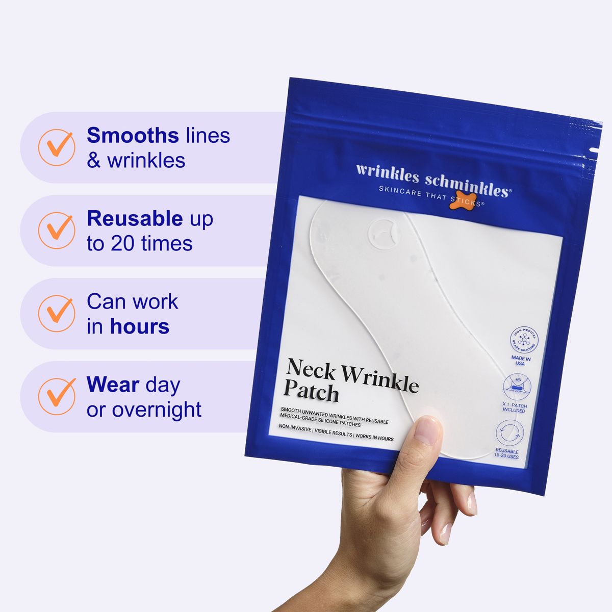 Wrinkles Schminkles Neck Wrinkle Patch (1 pc)  - product shown being held. 