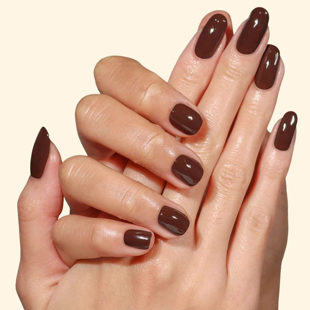 Londontown Magnolia Bakery x Londontown Nail Polish - Double Fudge (12 ml) - product shown on nails. 