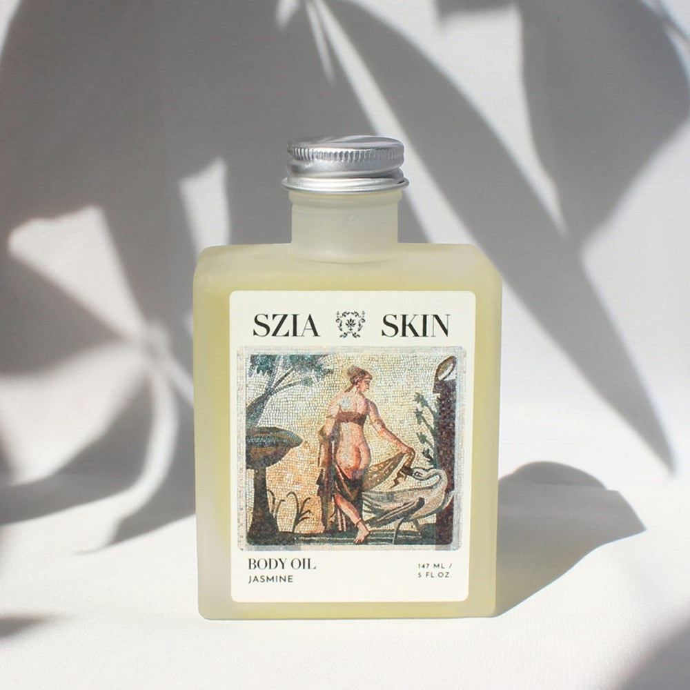 SZIA SKIN Jasmine Body Oil (5 oz) - product shown with shadow in background. 