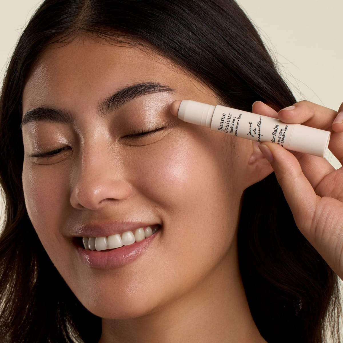Embryolisse Color Balm 3-in-1 Stick - Champagne (2.5 g) - product shown on eyes.