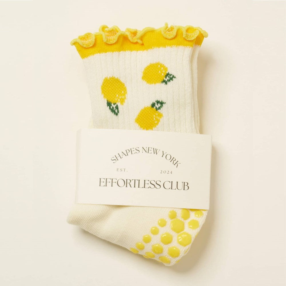 Effortless Club Lemon Ruffle Grip Sock (1 pair) - product shown in packaging.