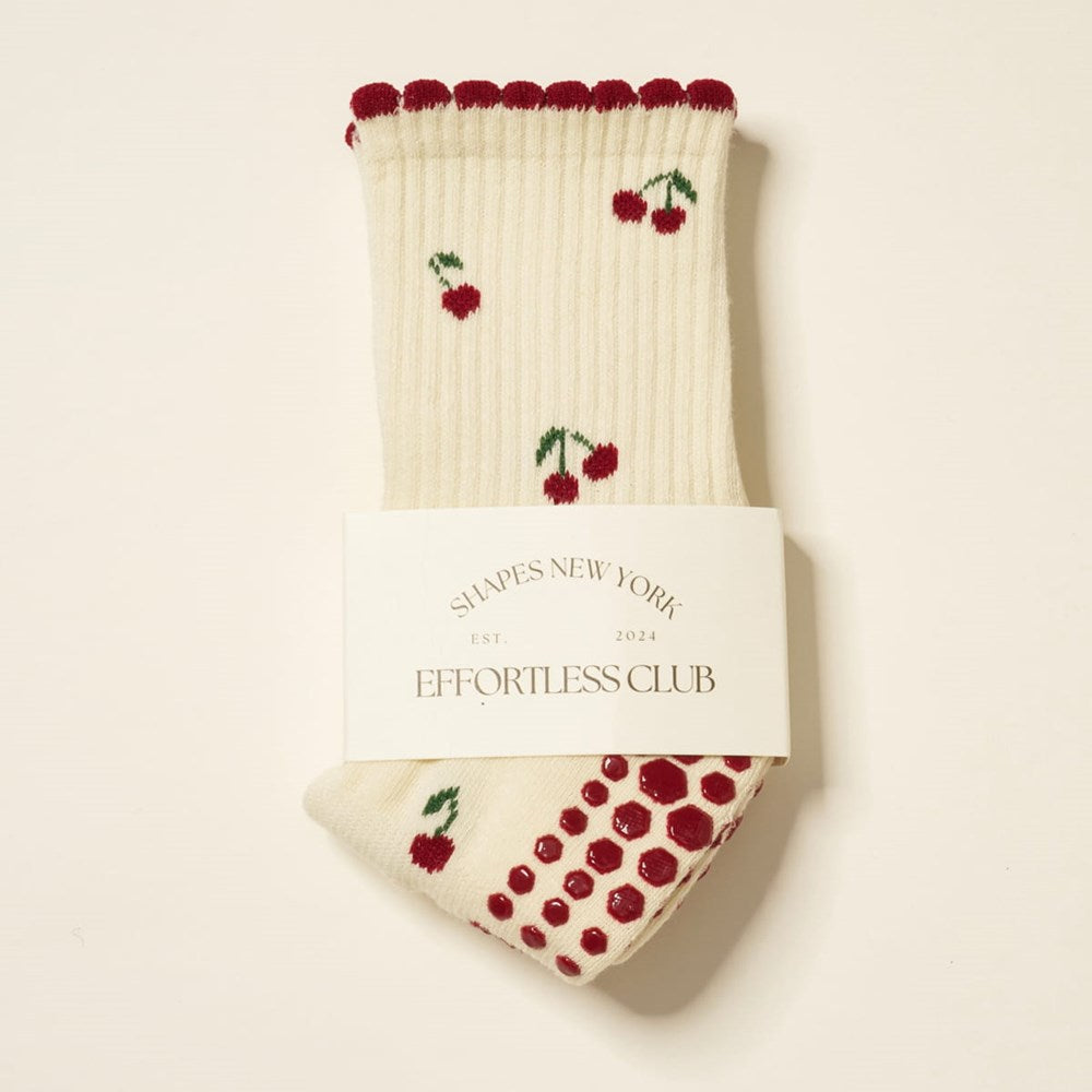 Effortless Club Little Cherry Petal Grip Sock (1 pair) - product shown in packaging. 