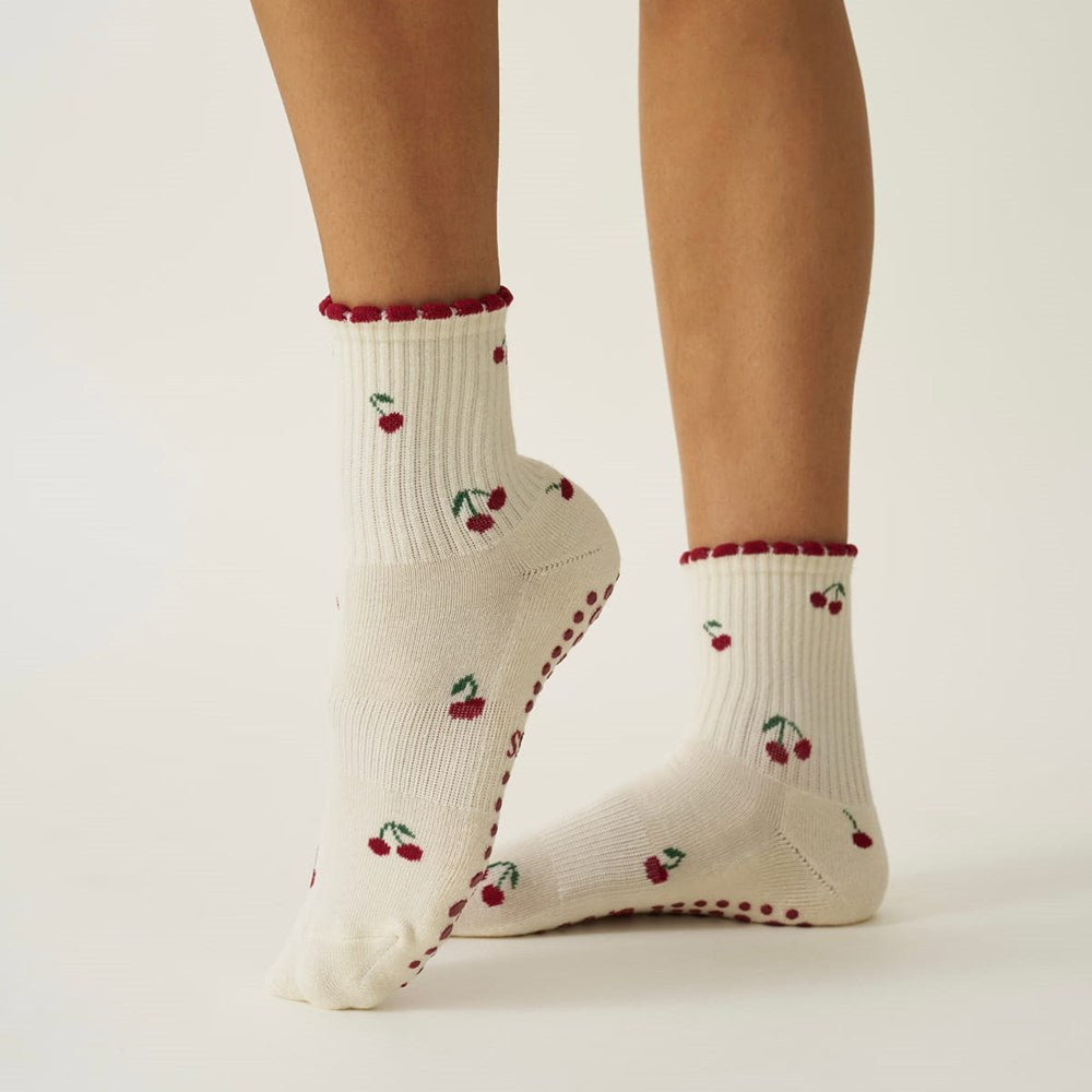 Effortless Club Little Cherry Petal Grip Sock (1 pair) - product shown on model's feet. 