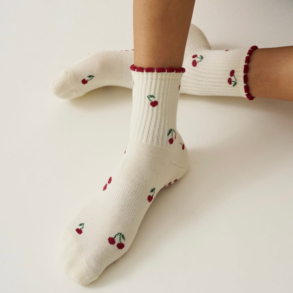 Effortless Club Little Cherry Petal Grip Sock (1 pair) - product shown up close.